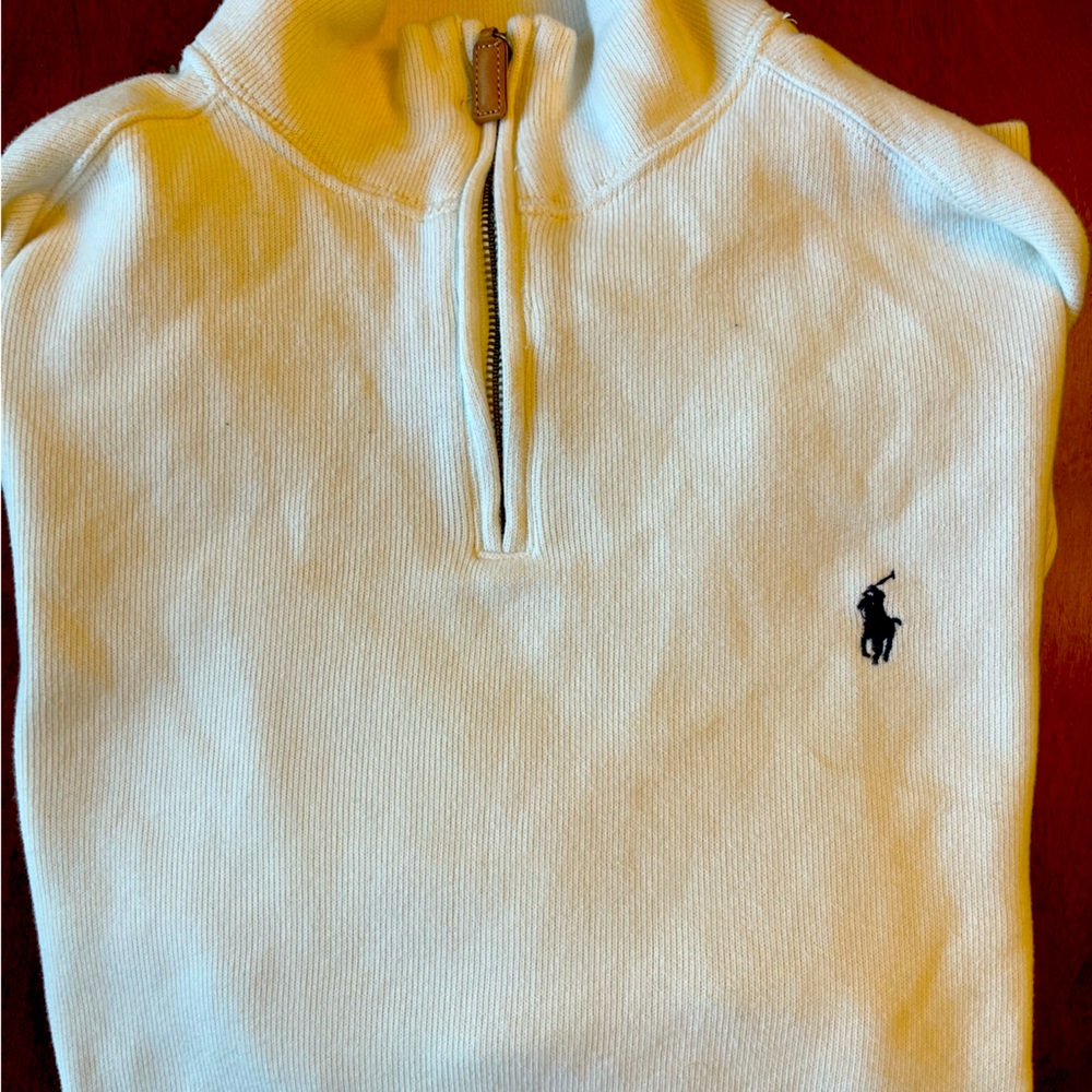 Ralph Lauren 1/4 zip pullover sweater.  Cream sweater navy logo.